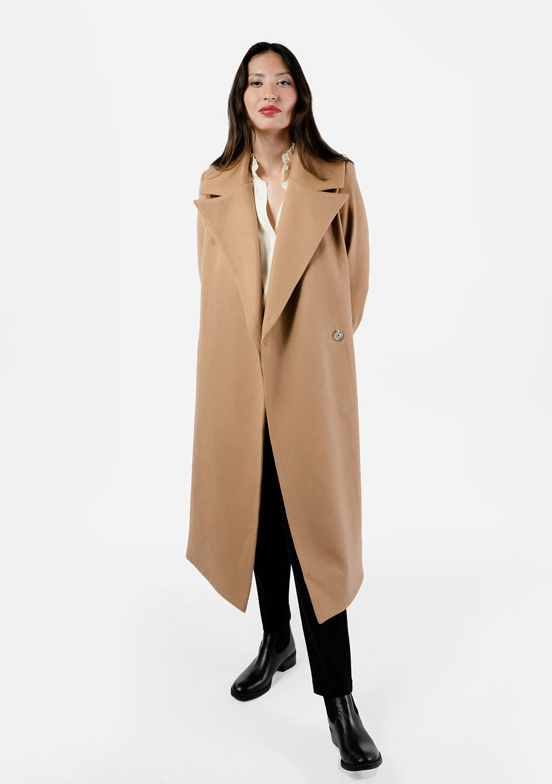 Women's Long Camel Wool Trench Coat | American Made | The Checkroom