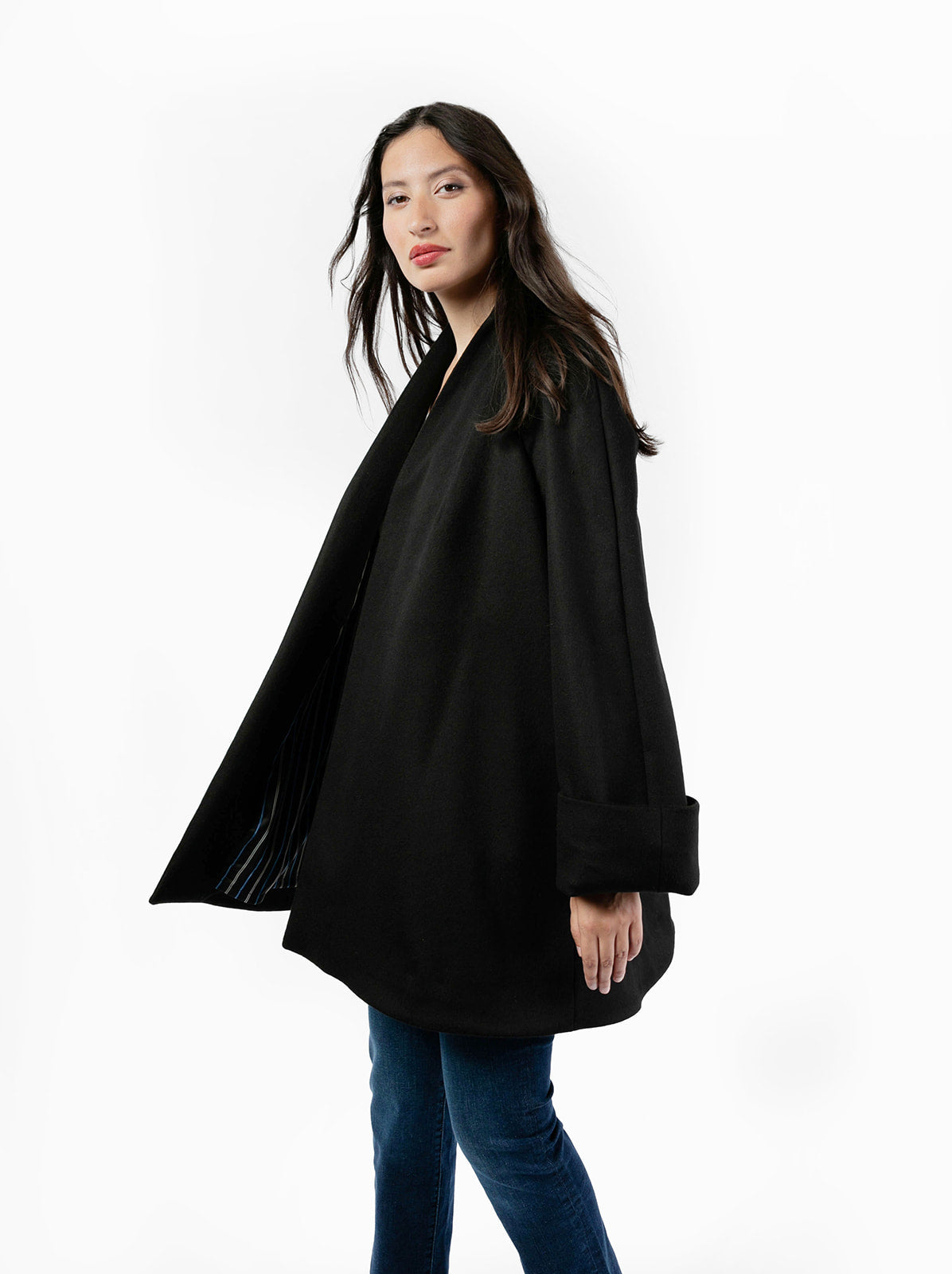 ジャケット・アウター WOOL & GAUZE SWING COAT BLACK WOOL & GAUZE SWING COAT BLACK