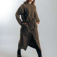 Long Raincoat with Hood - Moss