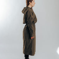 Long Raincoat with Hood - Moss