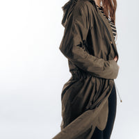 Long Raincoat with Hood - Moss