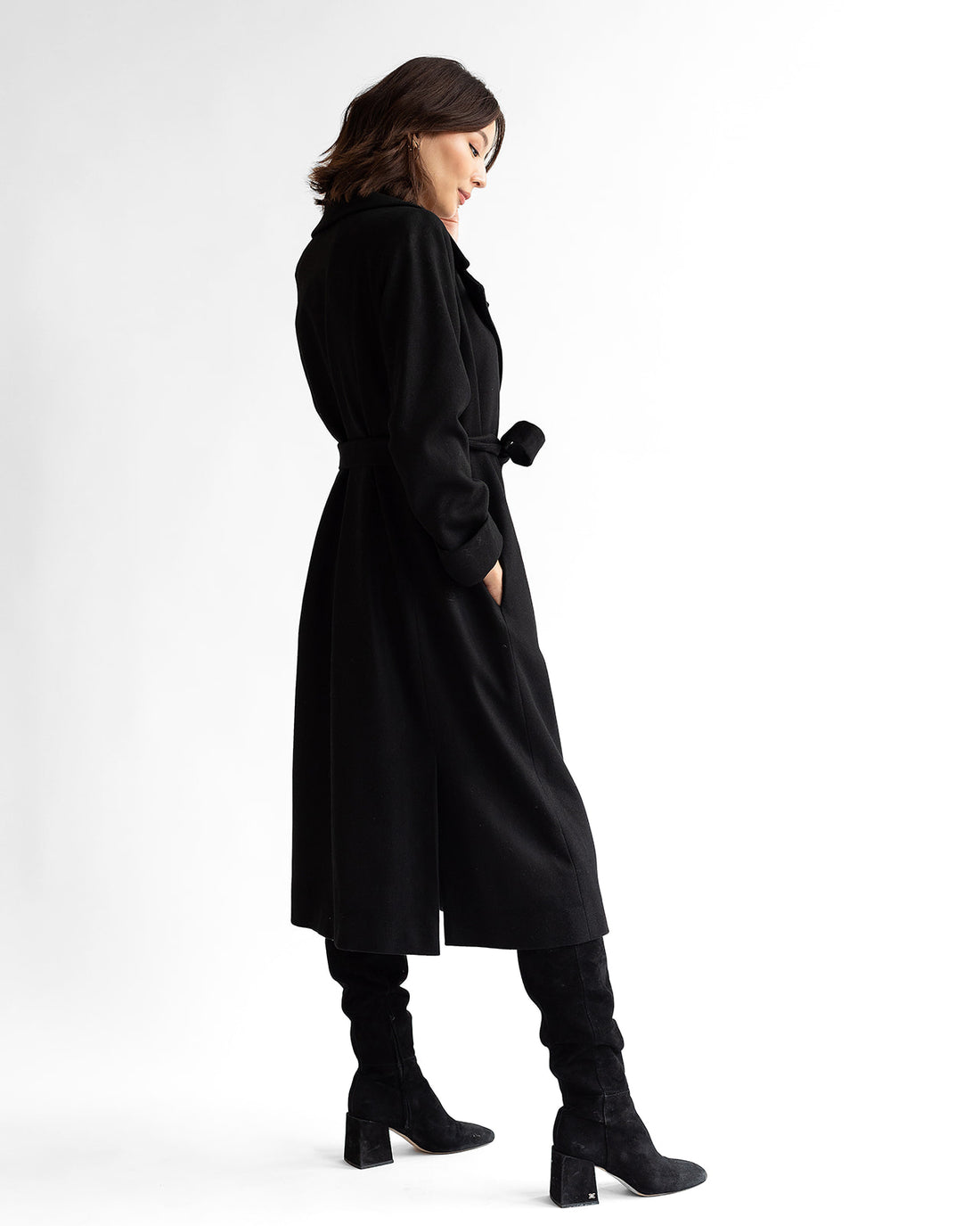 The Dearborn Long Wool Trench Coat - Black