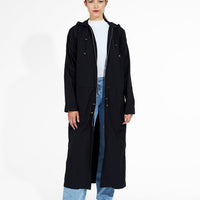 Long Raincoat with Hood - Black