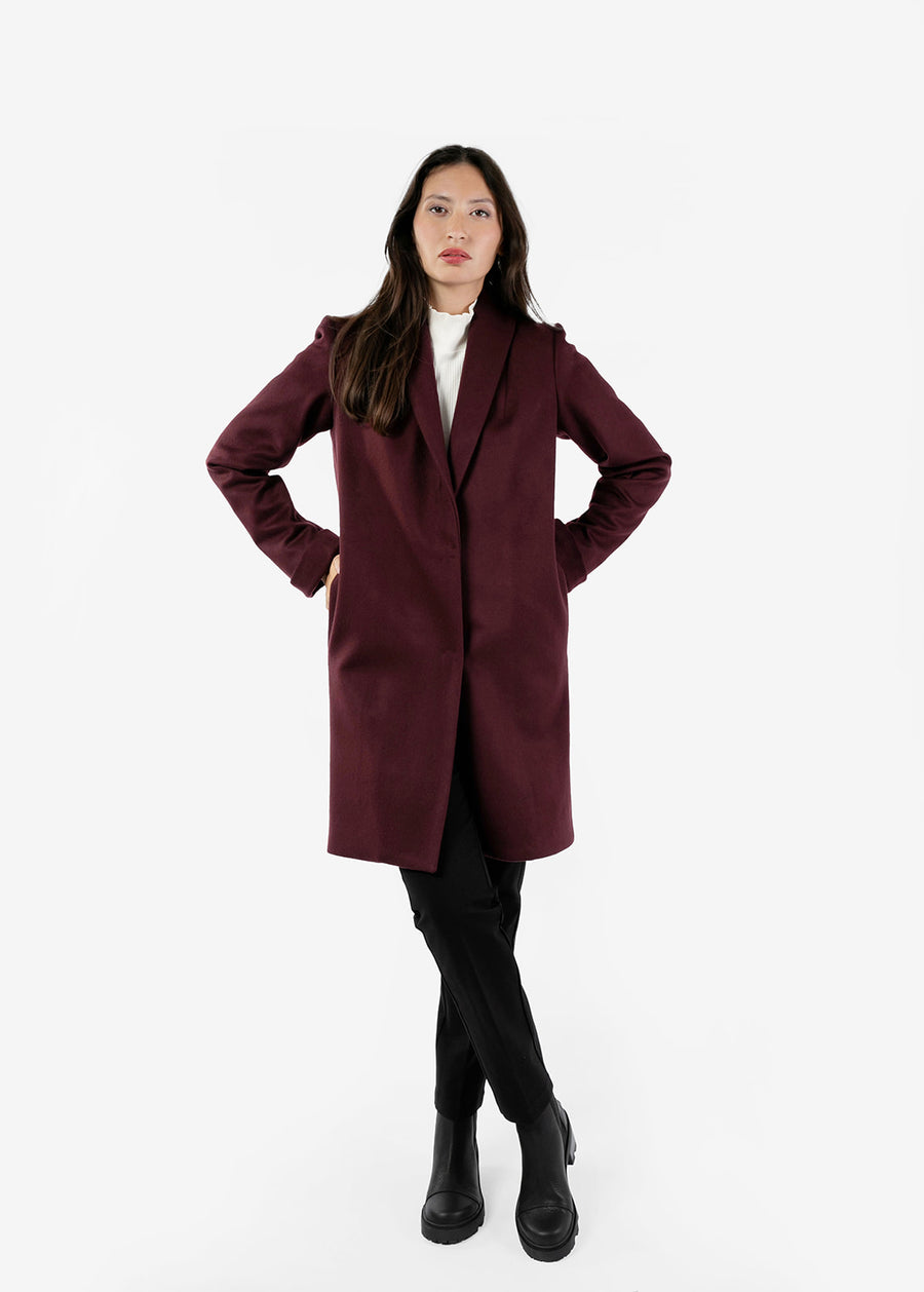 The Wool Tuxedo Coat - Bordeaux