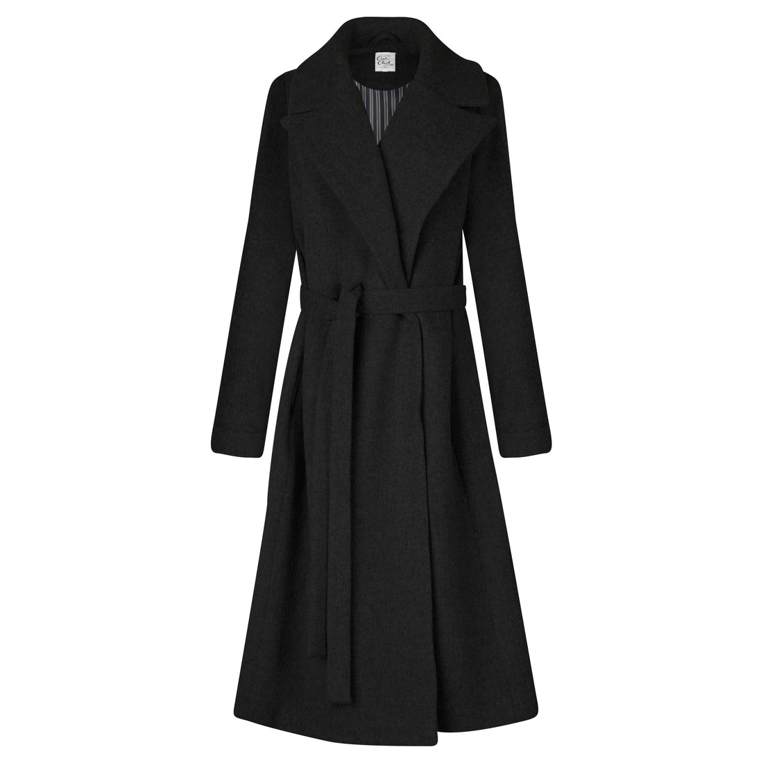 Women's Long Black Wool Trench Coat | American Made | The Checkroom