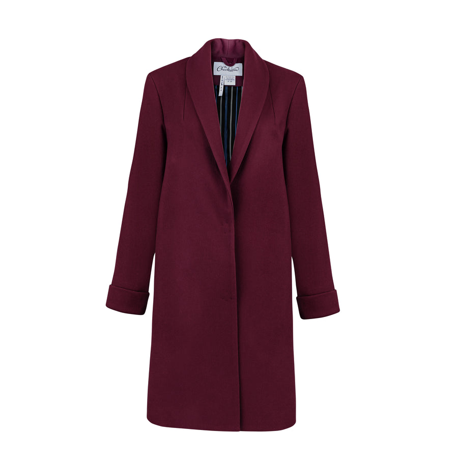 The Wool Tuxedo Coat - Bordeaux