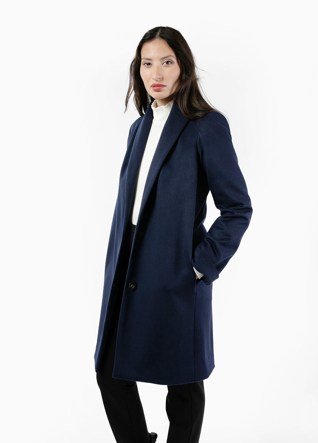 Women s Wool Coat Navy Knee Length The Checkroom