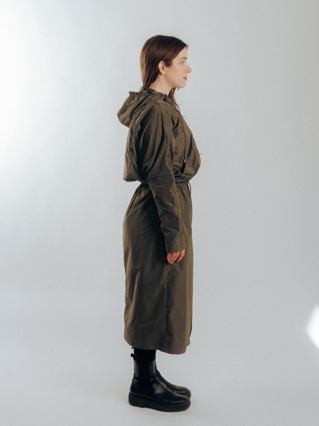 Long Raincoat with Hood - Moss