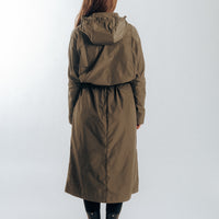 Long Raincoat with Hood - Moss