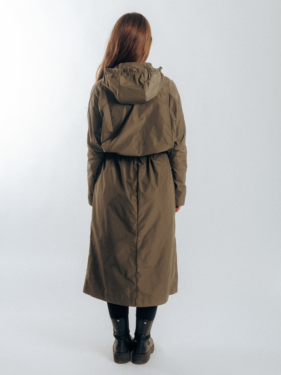 Long Raincoat with Hood - Moss