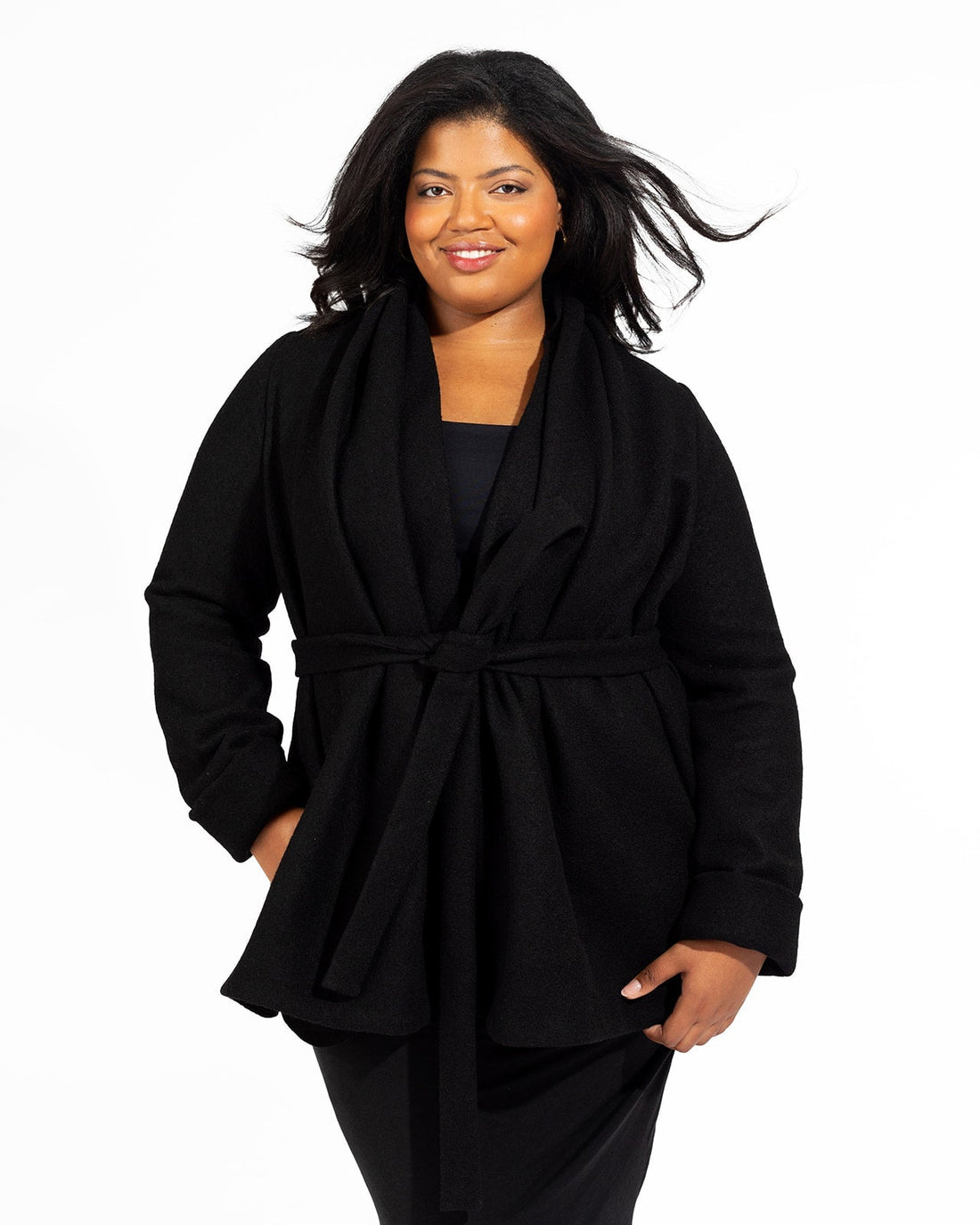 Black Belted Wrap Coat