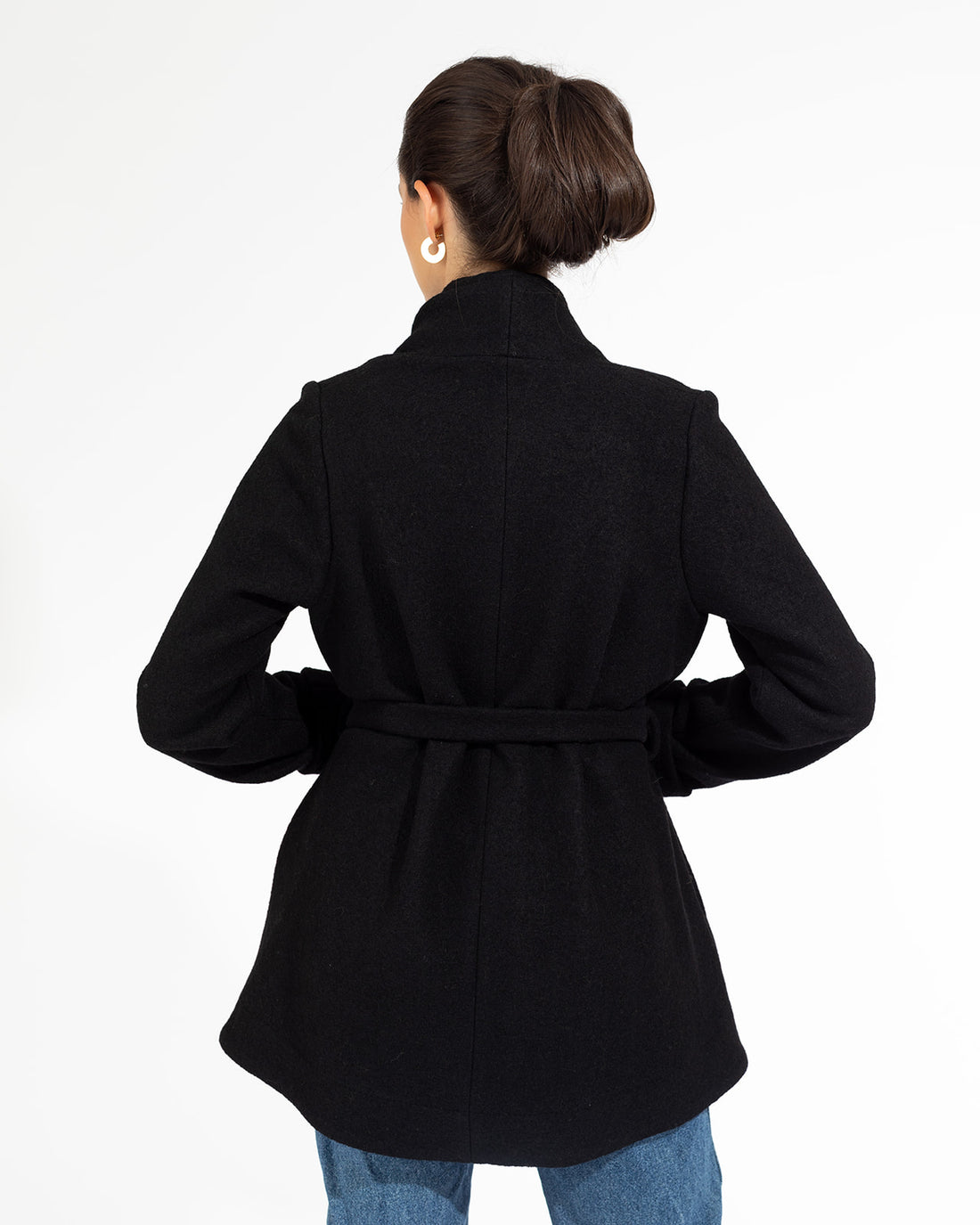 Back view, belted coat